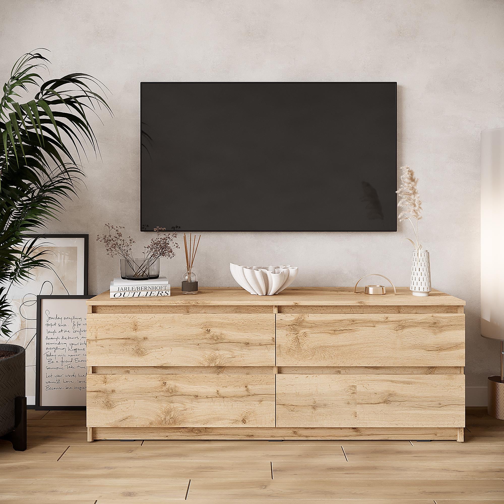 Тумба под телевизор с 4 ящиками 1400х530х400 мм Дуб аппалачи (mt-223-ap)