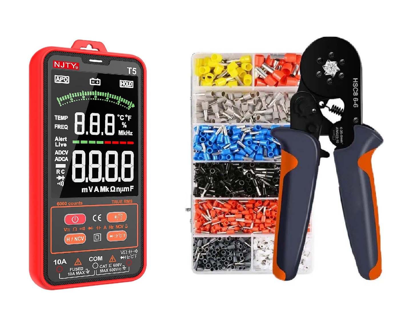 Комплект для электрика мультиметр 600V 10А и клещи для обжима наконечников гильз Комплект для электрика мультиметр 600V 10А и клещи для обжима наконечников гильз