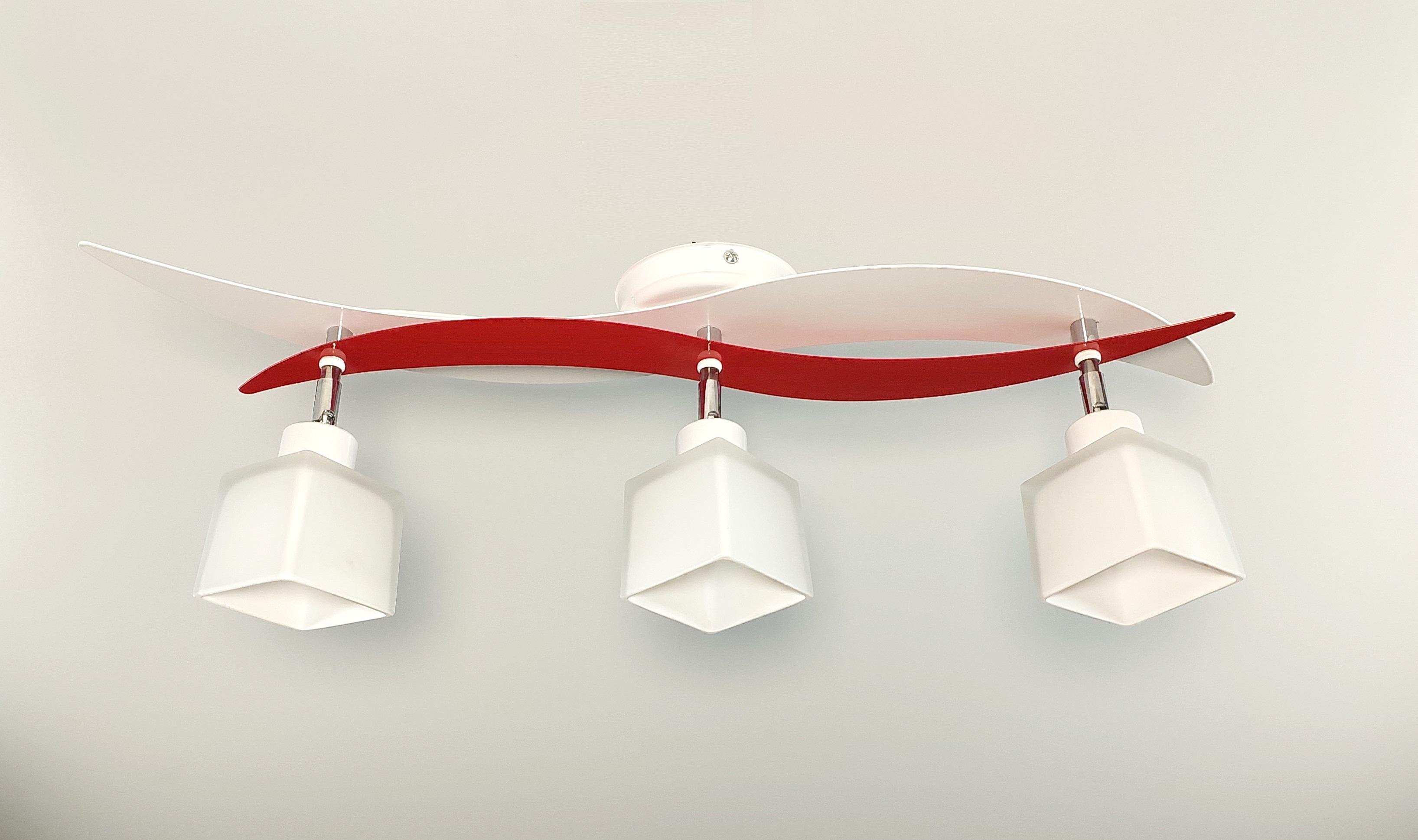 Люстра потолочная 8008/3 на три поворотных плафона металлическая Белый/Красный - фото 3