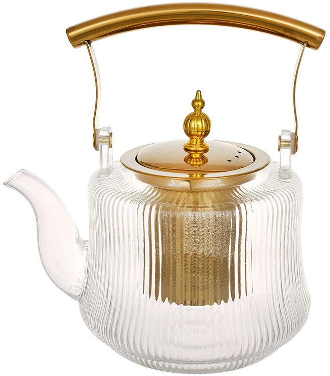 Чайник стеклянный заварочный Clear с металлическим фильтром 1000 мл (B540)