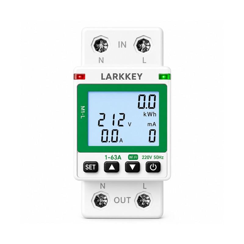 Реле разумное WiFi LARKKEY с полной защитой/функция УЗО/счетчиками/таймером 1P+N 63A 230V Smart Life/Tuya (M1-L)