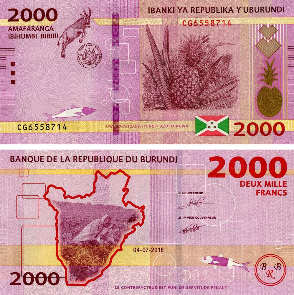 Коллекционная банкнота Бурунди 2000 франков 2018 UNC P52 (Б18109)