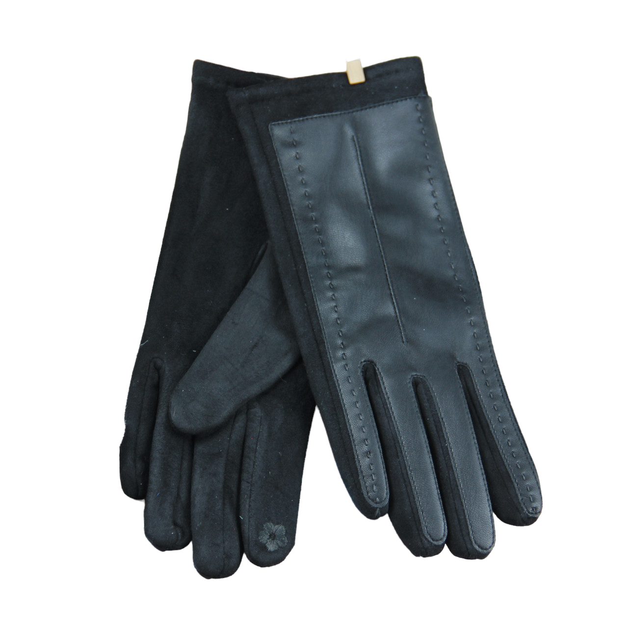 Перчатки сенсорные кожаные с замшевой ладошкой однотонные S-M (33964)