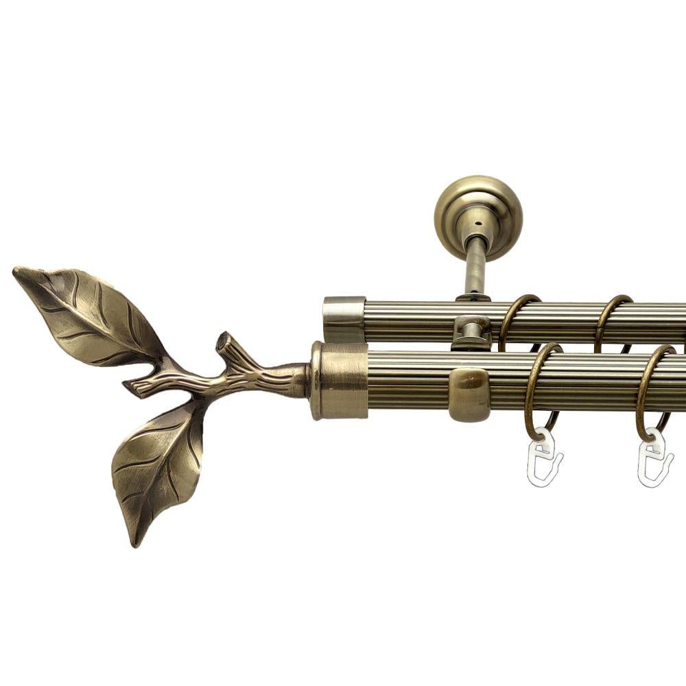 Карниз металлический Orvit Листок Розы двухрядный открытый/рифленая труба/кольцо металлическое Антик 25/19 мм 240 см (00-00017793)