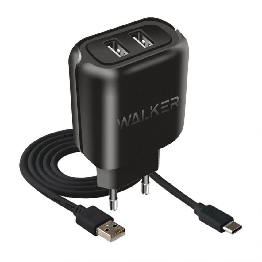Сетевое зарядное устройство Walker 2в1 WH-27 2USB/2.1A + Data Cable USB to Type-C Black