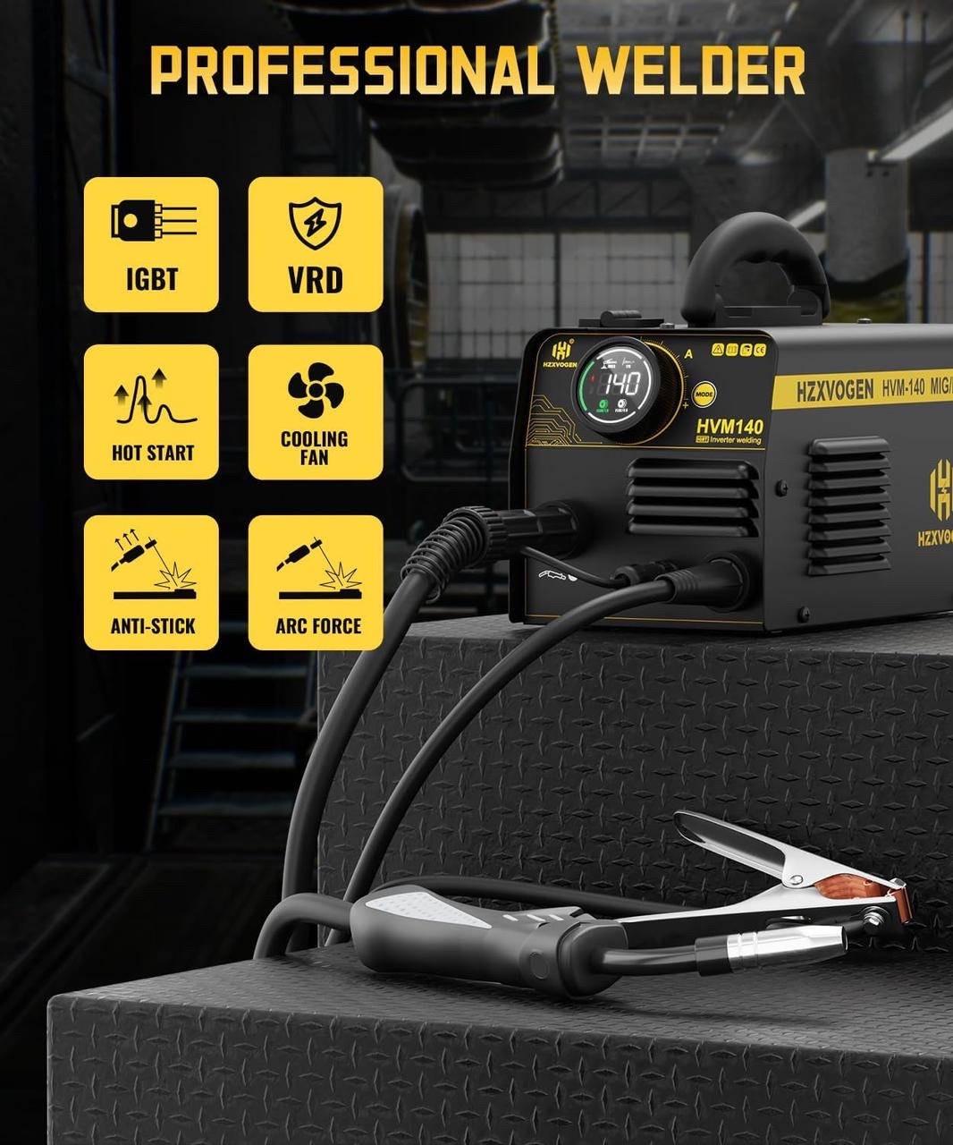 Аппарат инверторный сварочный HZXVOGEN HVM140 MIG/MMA/TIG 140A 110/220В цифровой дисплей - фото 2