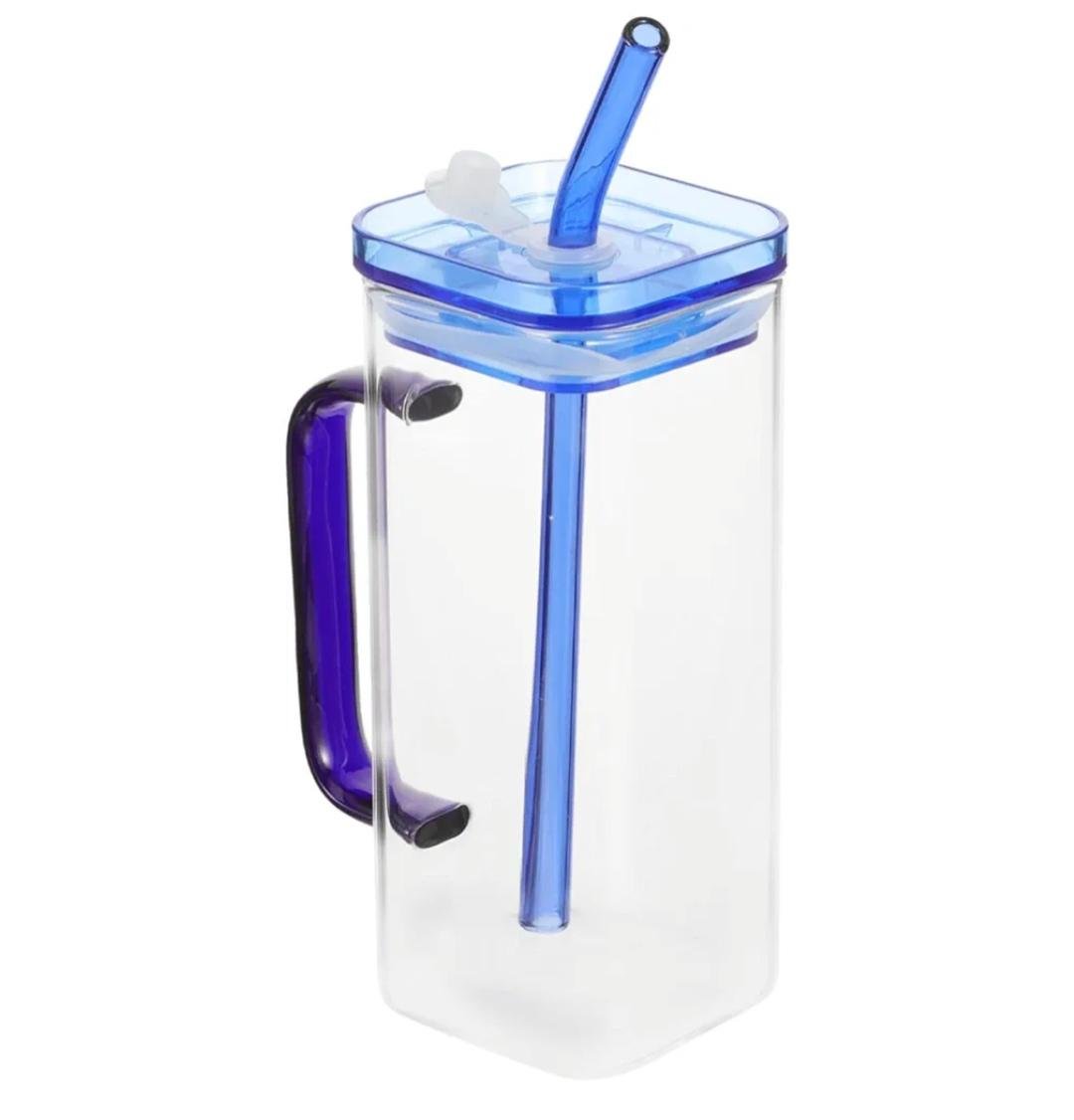 Чашка з трубочкою TS Kitchen скло 300 мл Синій (18965576)