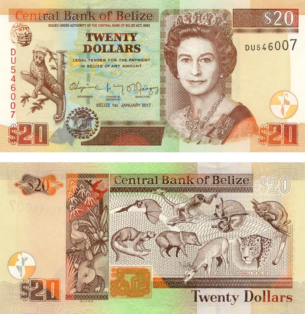 Колекційна банкнота Беліз 20 доларів 2017 UNC P69 (Б12834)