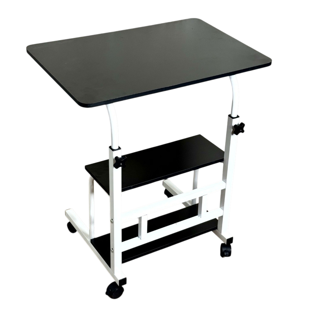 Столик приставной для ноутбука на колесах с полками для кровати и дивана 60х40 см (MLPC-1846-Black)