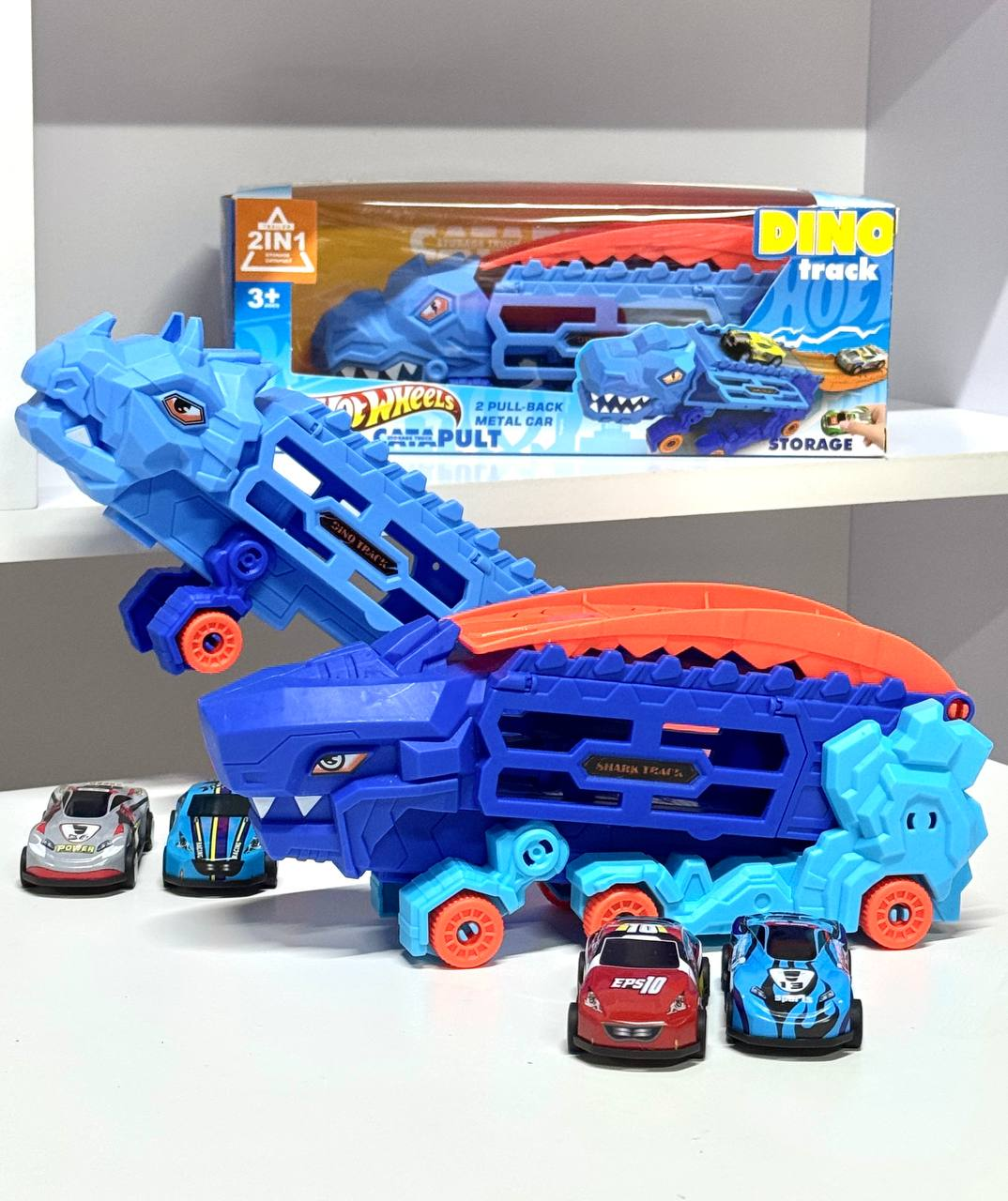 Трейлер-трансформер з механічним запуском машинок Dino Y2155A та 2 інерційні машинки (2761159533) - фото 10