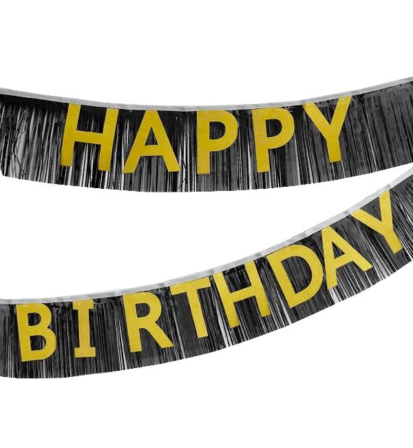 Бумажная гирлянда с бахромой Happy Birthday 3 м Черный/Золотой (1356021)