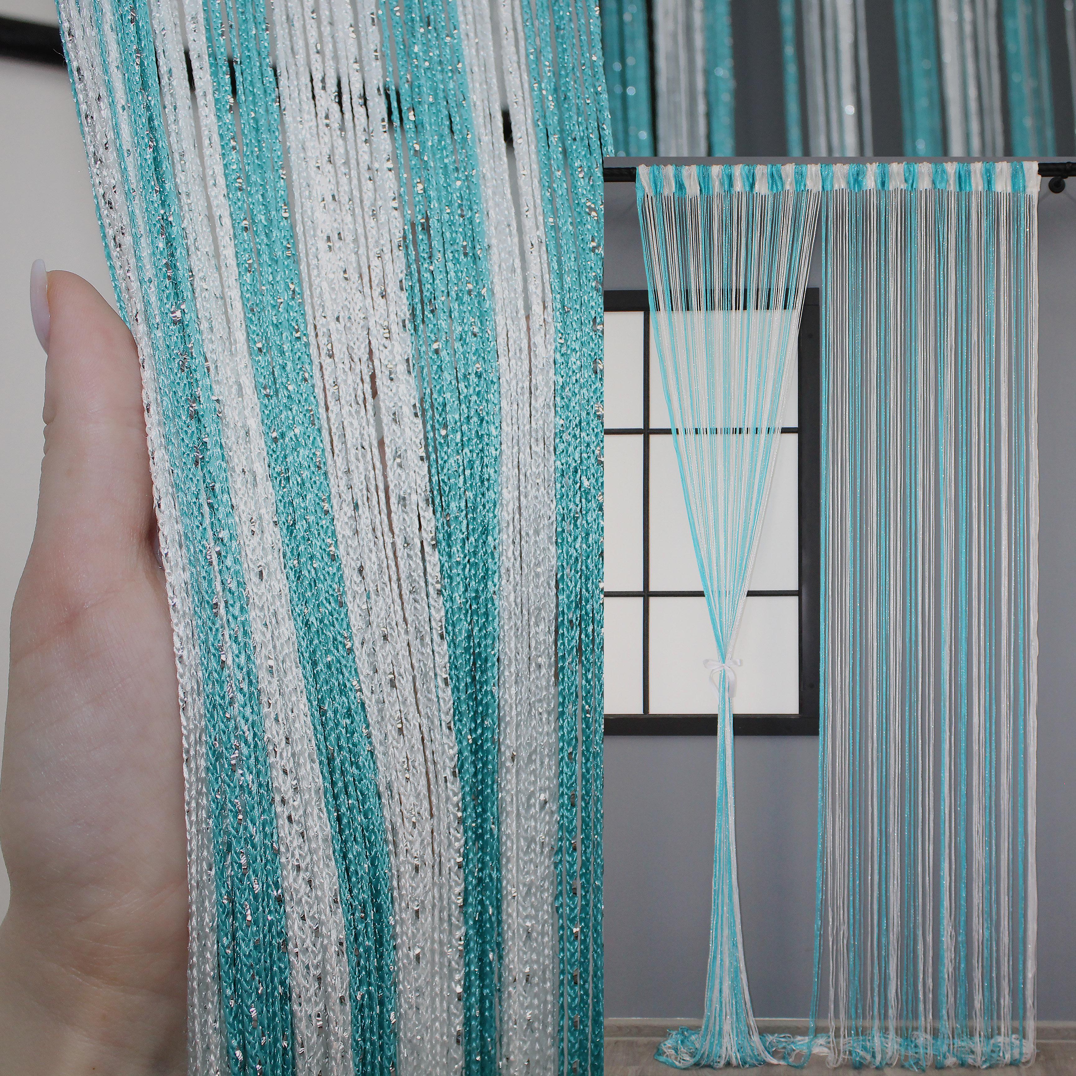 Шторы-нити с люрексом 300х300 см Лазурный/Белый (61-028) - фото 4 Шторы-нити с люрексом 300х300 см Лазурный/Белый (61-028) - фото 4