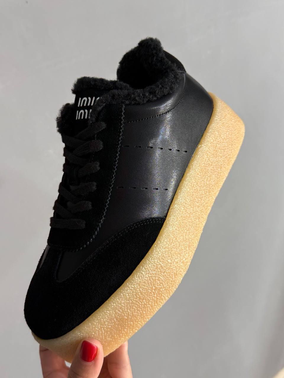 Кеды женские Hengji 632-1 утепленные кожаные с замшей на меху р. 36 Черный (5374) - фото 9