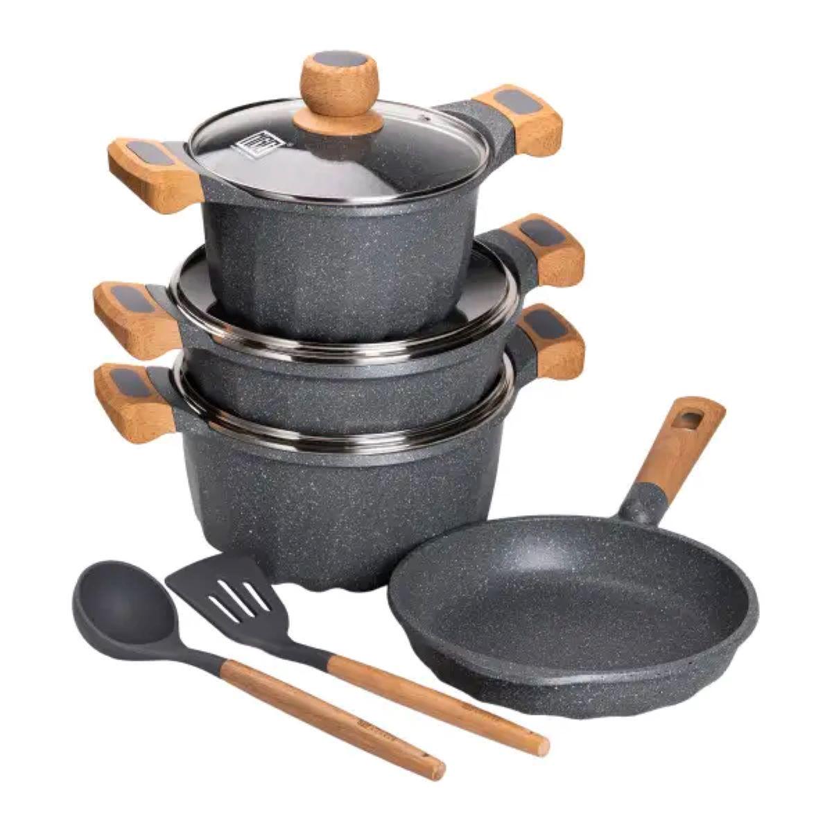 Набор посуды MGC кастрюли алюминиевые толстодонные с лопаткой и половником Серый (5135) - фото 3 Набор посуды MGC кастрюли алюминиевые толстодонные с лопаткой и половником Серый (5135) - фото 3