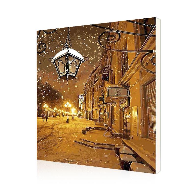 Картина по номерам Lesko DIY PH9392 "Снег/улица/фонарь"