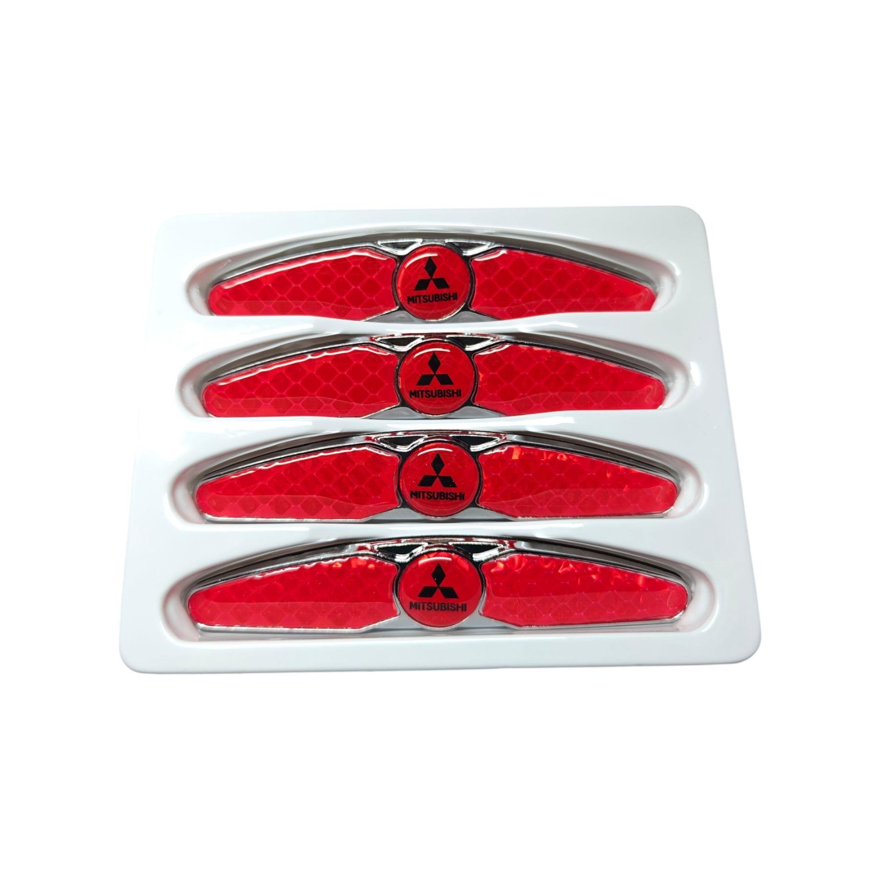 Накладки-катафоты на двери автомобиля с логотипом Mitsubishi от царапин и вмятин Красный карбон (2402376402)