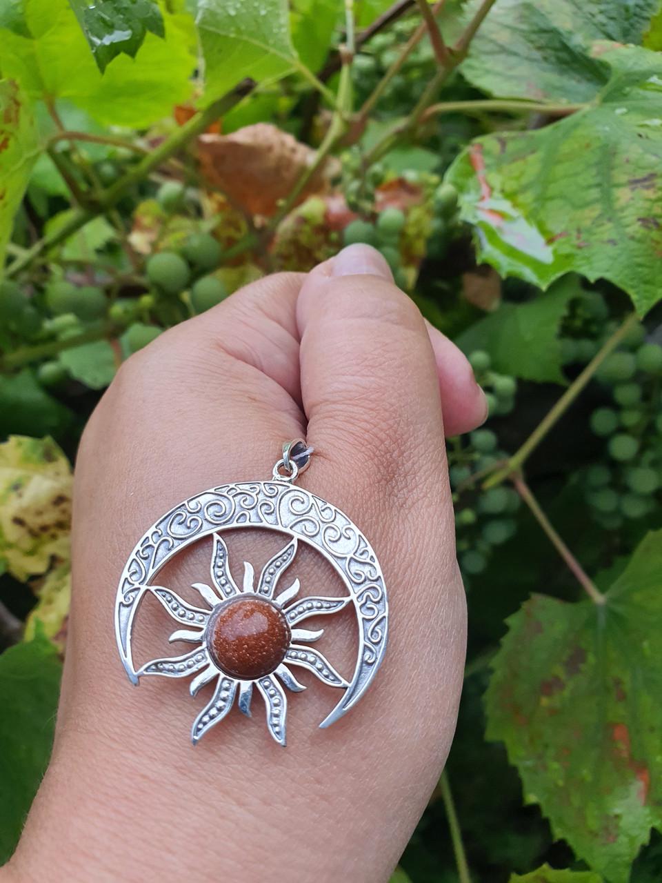 Кулон оберіг срібний Сонце в лунниці з камінням золотий пісок 925 проби (29541528) - фото 5