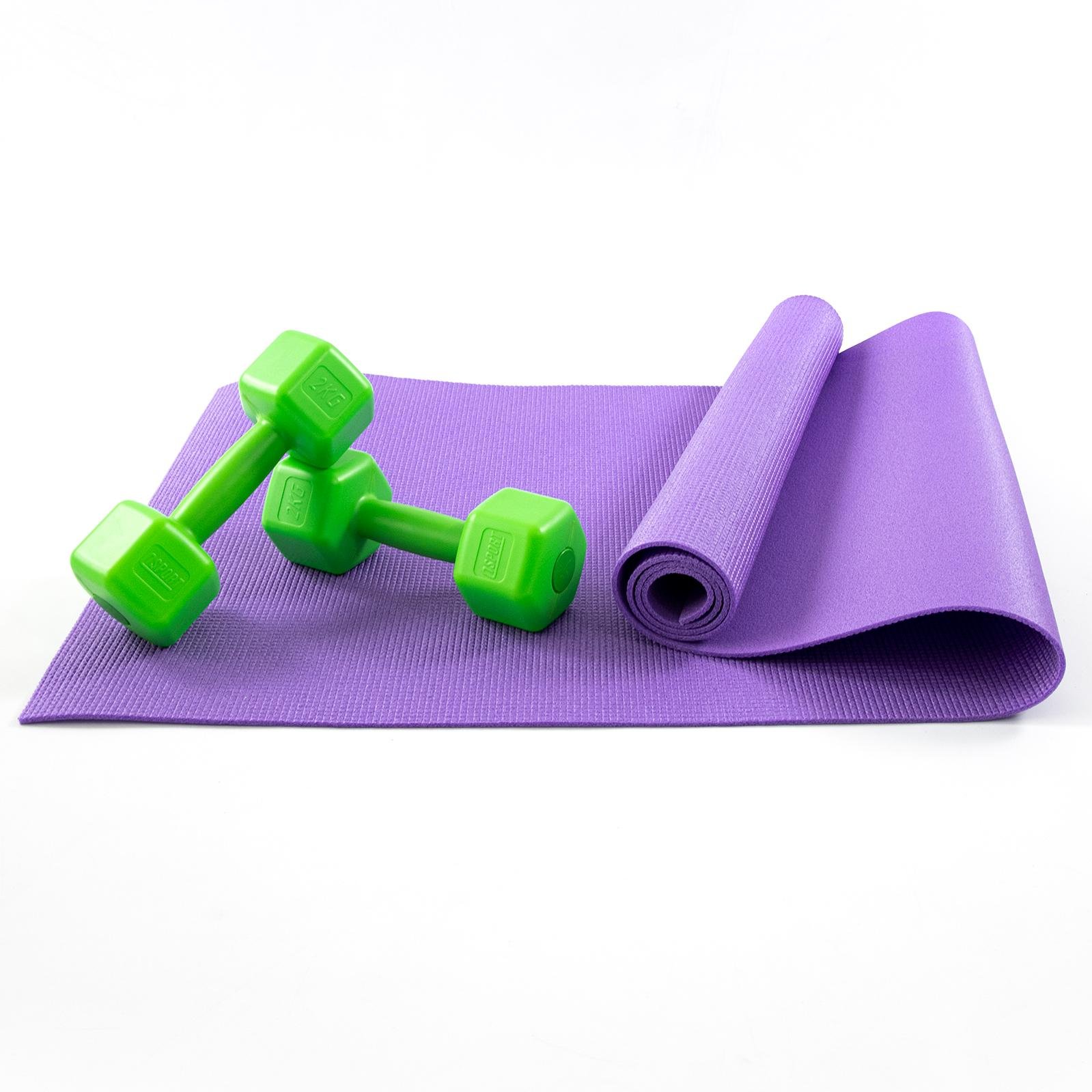 Килимок для йоги та фітнесу та гантелі для фітнесу 2 шт. по 2кг Osport Set 82 Фіолетово-салатовий (n-0112) - фото 1 Килимок для йоги та фітнесу та гантелі для фітнесу 2 шт. по 2кг Osport Set 82 Фіолетово-салатовий (n-0112) - фото 1
