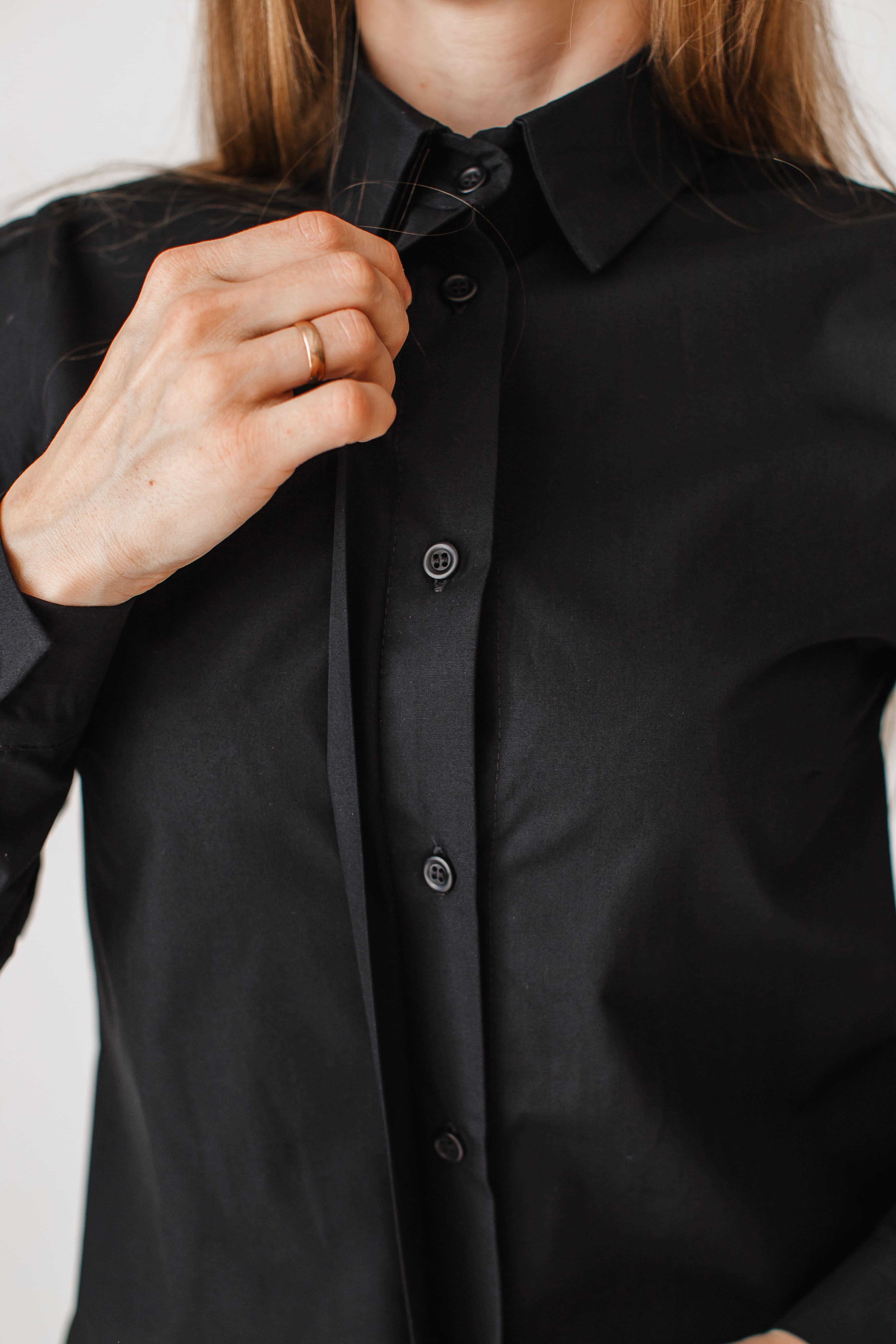 Сорочка жіноча приталена VSlatinina з розрізами на рукавах XL Чорний (01234567825) - фото 12