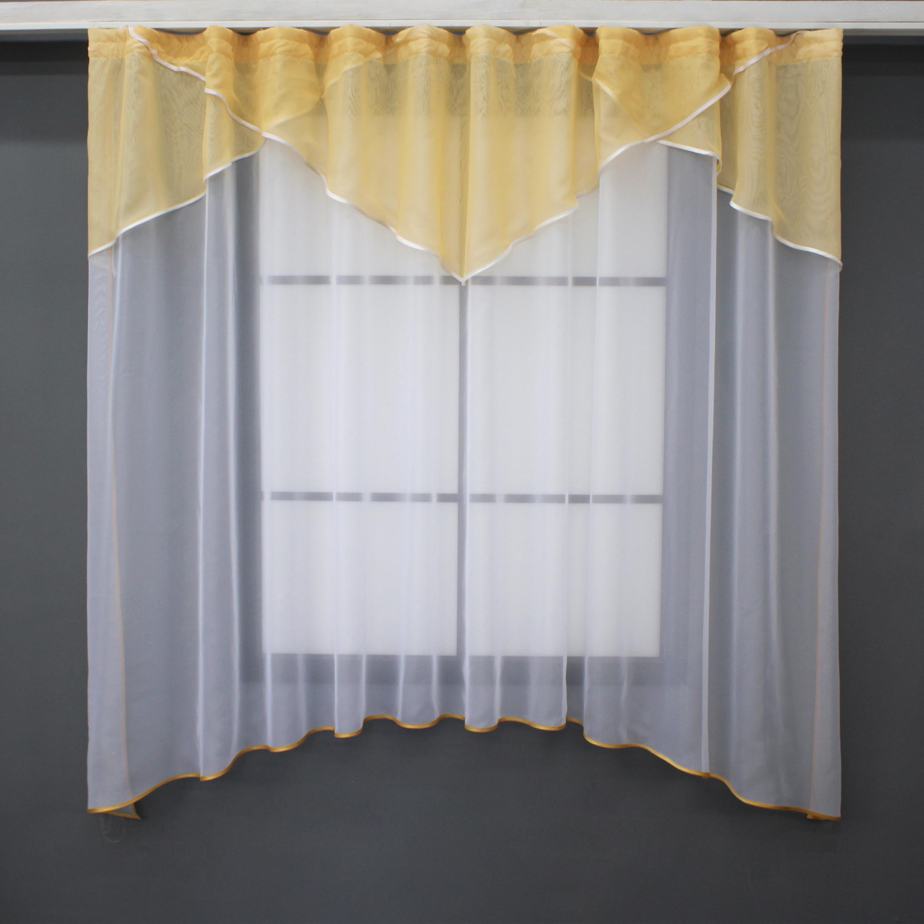Тюль кухонная арка VR-Textil № 025к с ламбрекеном 280х170 см Белый/Золотистый (52-0862)