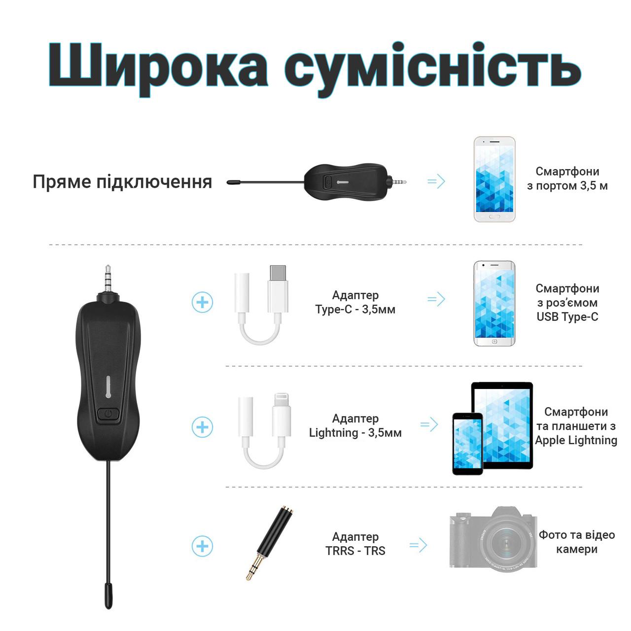 Комплект с 2-мя беспроводными петличными микрофонами Andoer BM-02-2 (7561) - фото 6 Комплект с 2-мя беспроводными петличными микрофонами Andoer BM-02-2 (7561) - фото 6