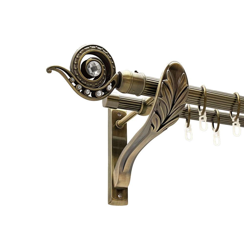 Карниз металлический Orvit Глаз Дракона двухрядный ретро рифленая труба/кольцо металлическое Антик 25/19 мм 300 см (00-00016545)