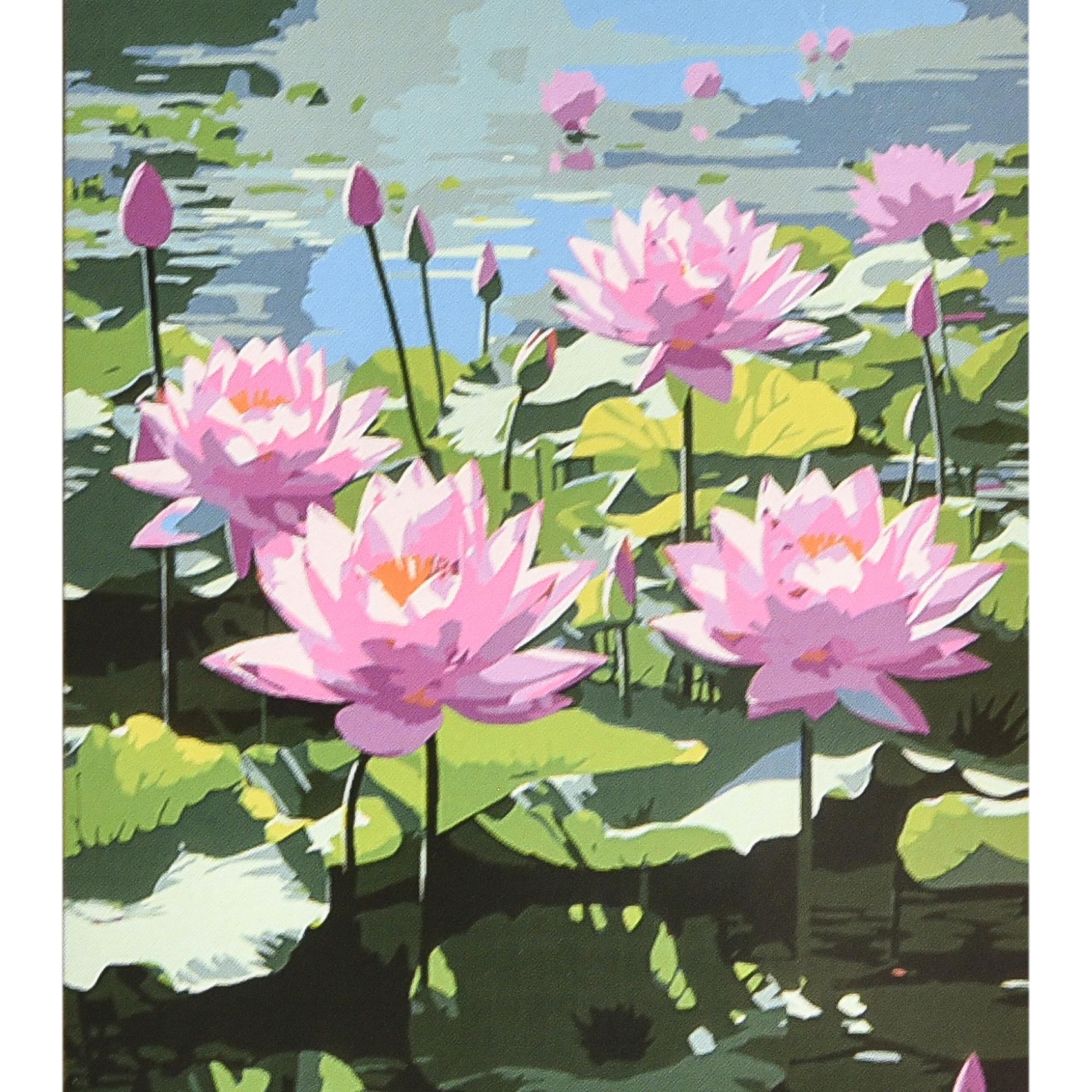 Картина за номерами Strateg Преміум Лотоси на воді з лаком та рівнем 40x50 см (Str-VA-4652)