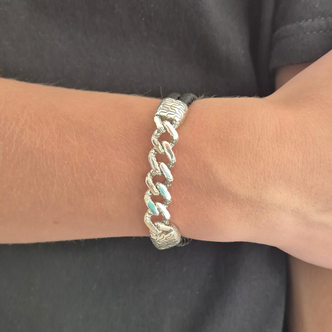 Браслет з чорним шнуром срібло 925 проби чорнене 25,92 г 22 см (601-2б) - фото 5