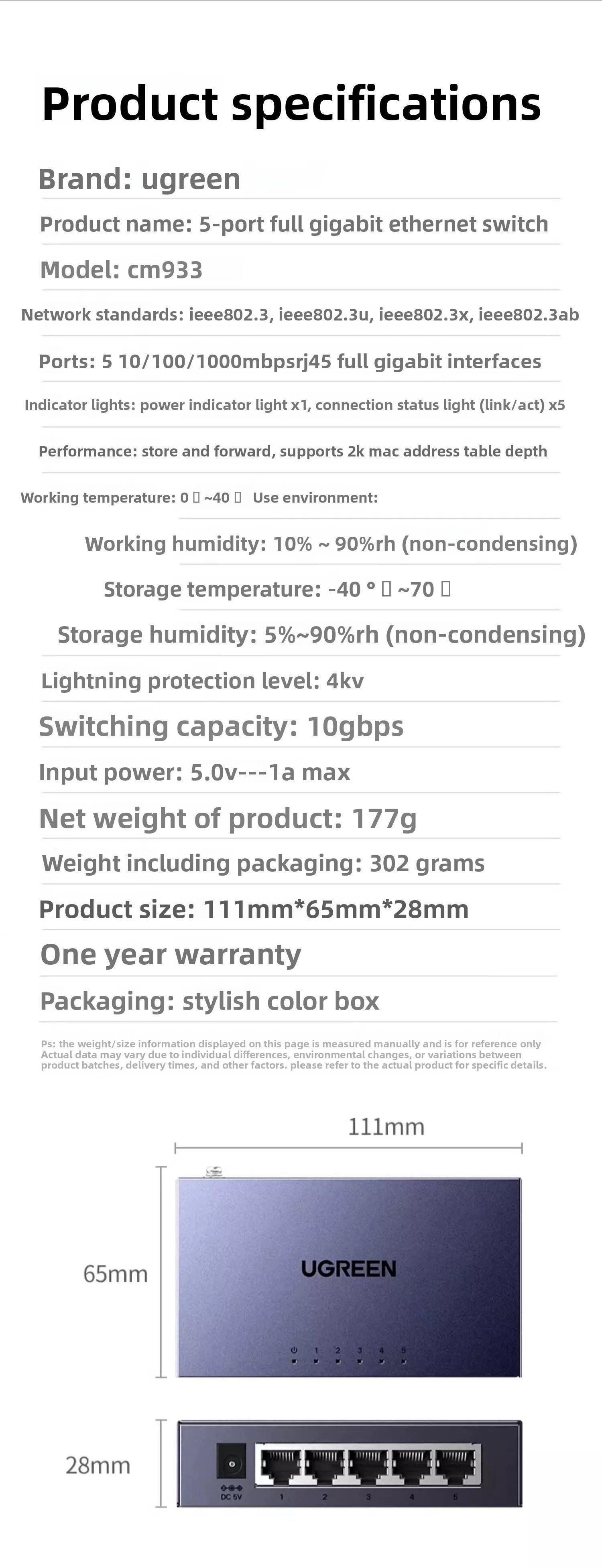 Коммутатор сетевой Ugreen 5 портов 1000 мбит/с 4kV (55466) - фото 10