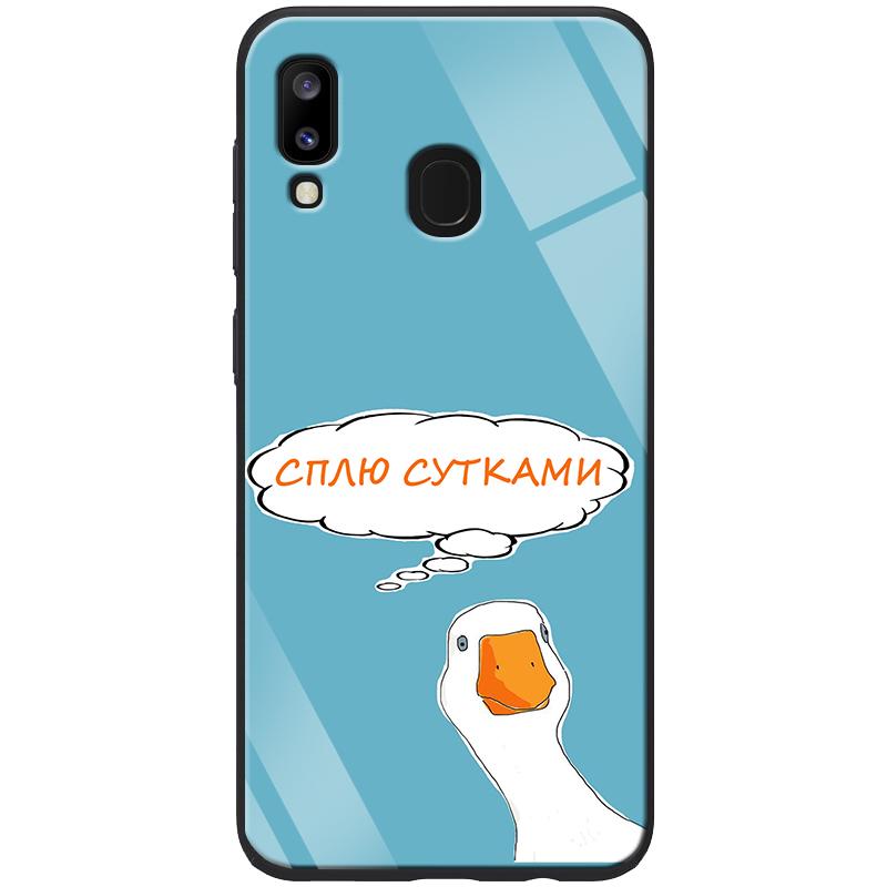 TPU+Glass чехол ForFun для Samsung Galaxy A20 / A30 Сплю сутками / Голубой - фото 2