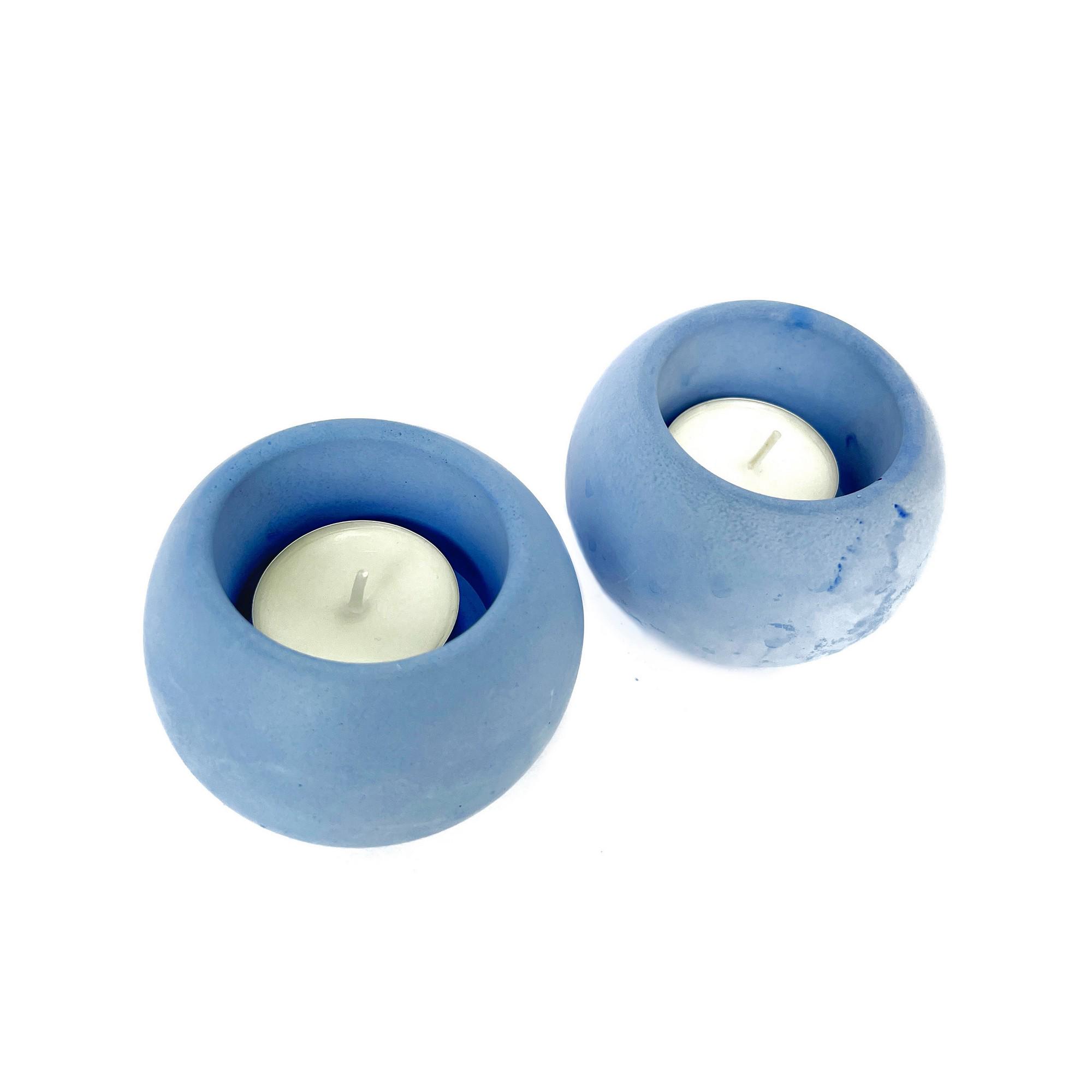 Набор из двух подсвечников горшок из гипса со свечой-таблеткой Голубой матовый (GPAN1003_42)