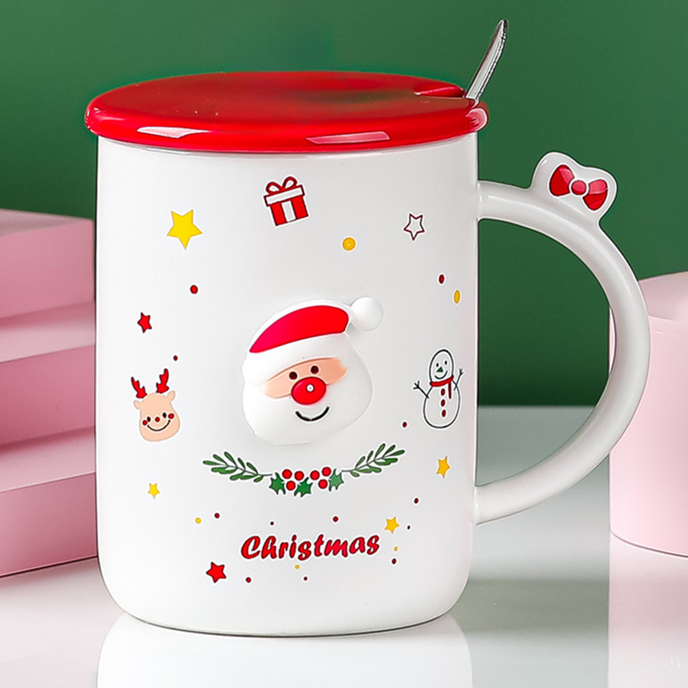 Чашка новогодняя с крышкой и ложкой Санта Сhristmas керамика 360 мл Белый - фото 10