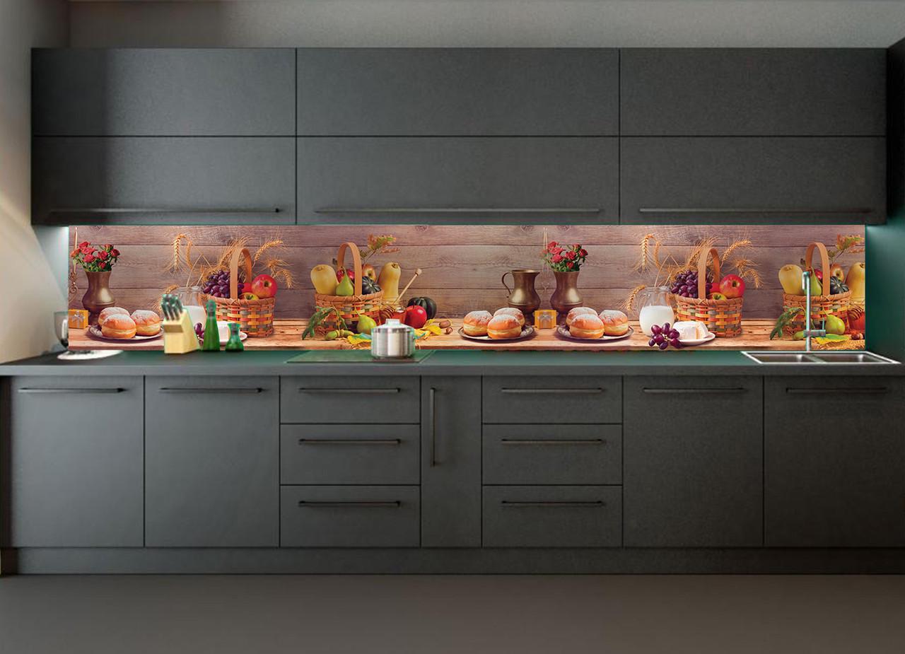 Кухонный фартук Осенний урожай из самоклеющейся виниловой пленки 60х250 см Фиолетовый