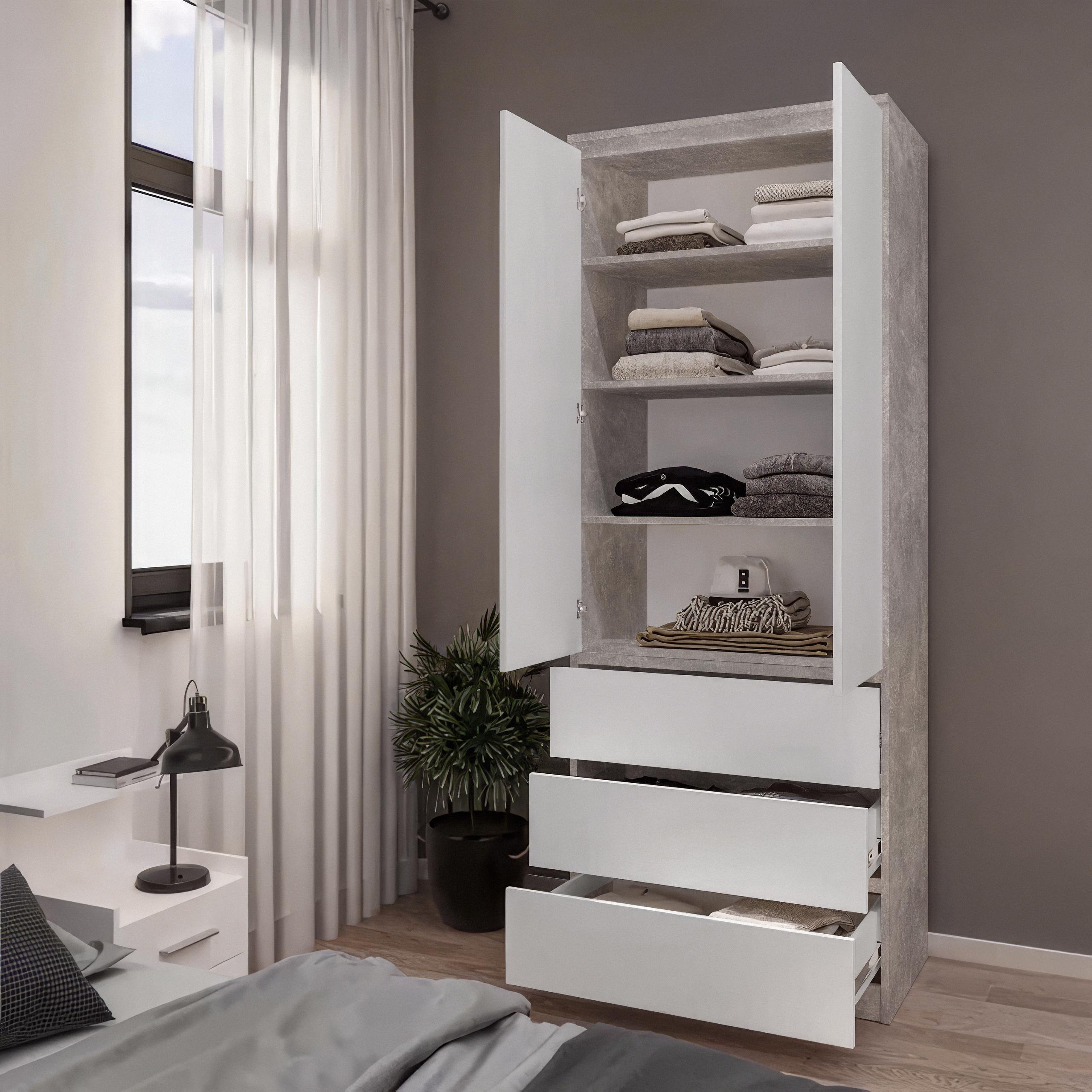 Шкаф с полками и ящиками T-210 803х502х2117 мм Бетон/Белый - фото 1 Шкаф с полками и ящиками T-210 803х502х2117 мм Бетон/Белый - фото 1