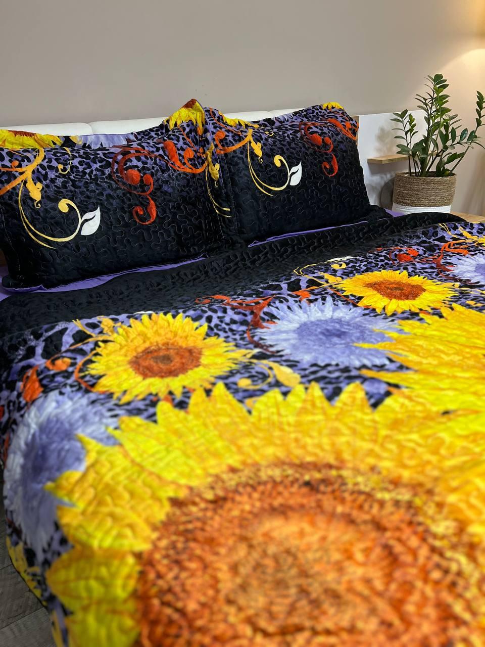 Покривало стьобане з мереживом велюрове з наволочками євро (К5003-1)