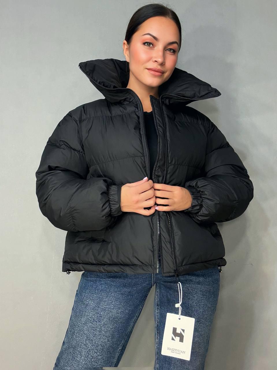 Куртка жіноча HAIZIYUAN 2603 оверсайз пуффер з коміром-стійкою M Чорний (6062)