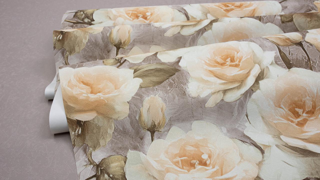 Обои флизелиновые Sintra Rose 251300 Декор винил горячего тиснения 1,06х10,05 м Персиковый