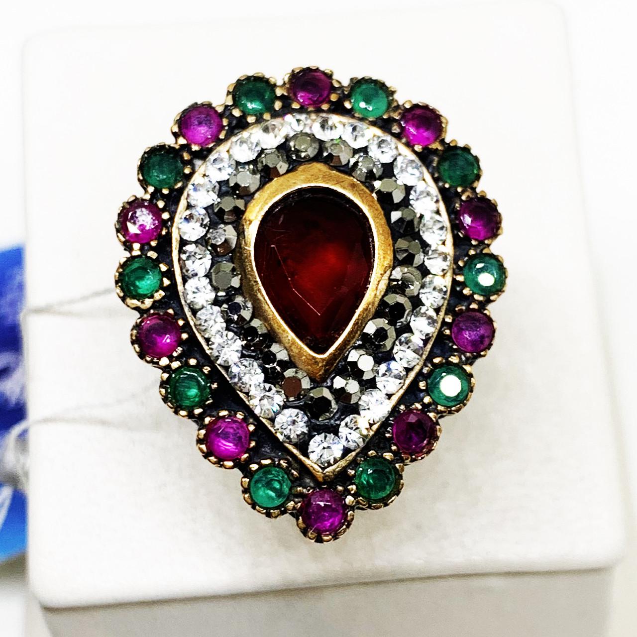 Кольцо серебряное с рубином/изумрудом и кубическим цирконием р. 17,5 8,98 г (1597746123)