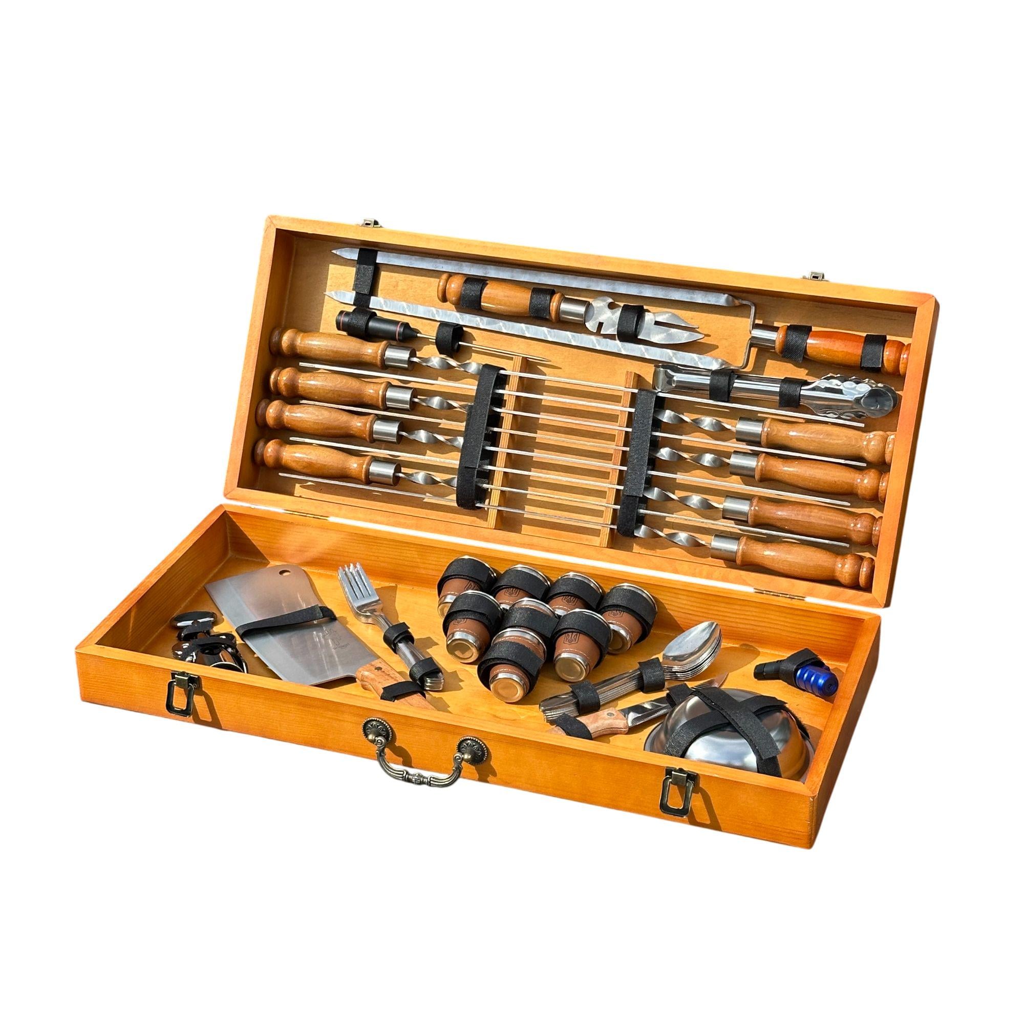 Подарочный набор шампуров в деревянном кейсе Mzavod Магнат 48 предметов Светлое дерево (147-17-1190910000807)