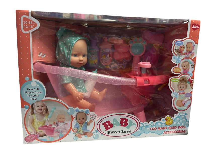 Пупс 8933 B-5 ванночка помпова подача води аксесуари знімний та одяг в коробці 28 см