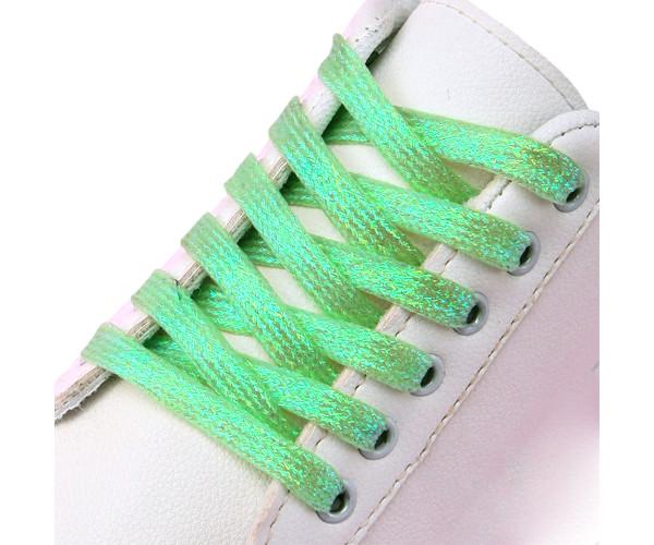 Шнурки перламутровые блестящие для обуви 1,6 м Салатовый - фото 1