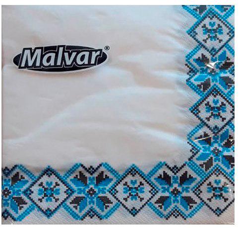 Салфетки Malvar вышиванка синяя 2-х слойные 30х30 см 40 шт. (6273)