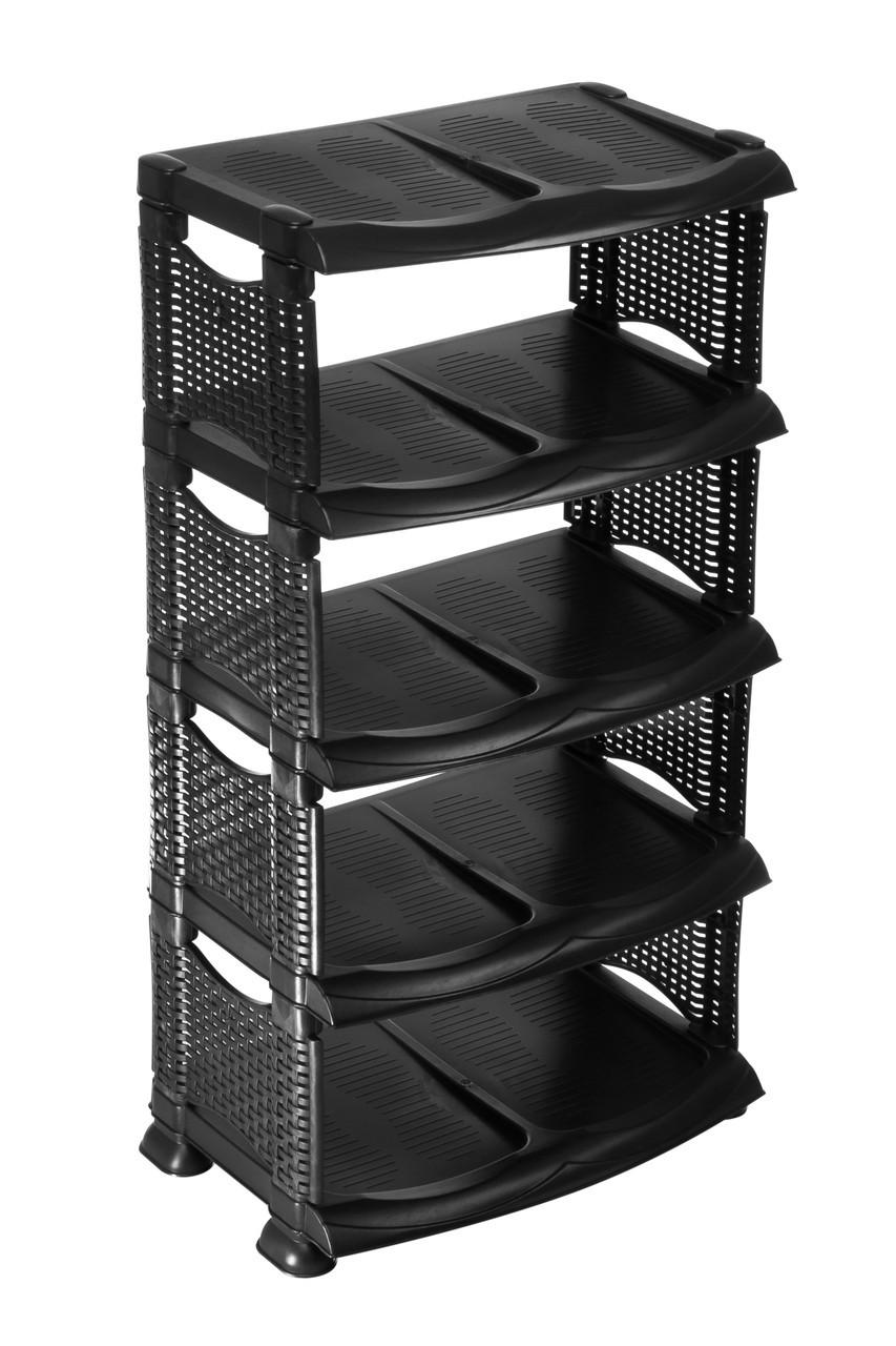 Полка для обуви Scorpion с закрытыми боками на 5 уровней из пластика Черный (147-46-23016)