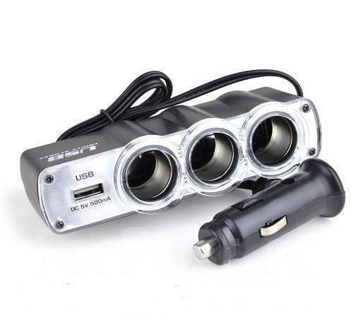 Разветвитель прикуривателя авто WF-0120 с USB автомобильный USB 3х12 Вт (10037)