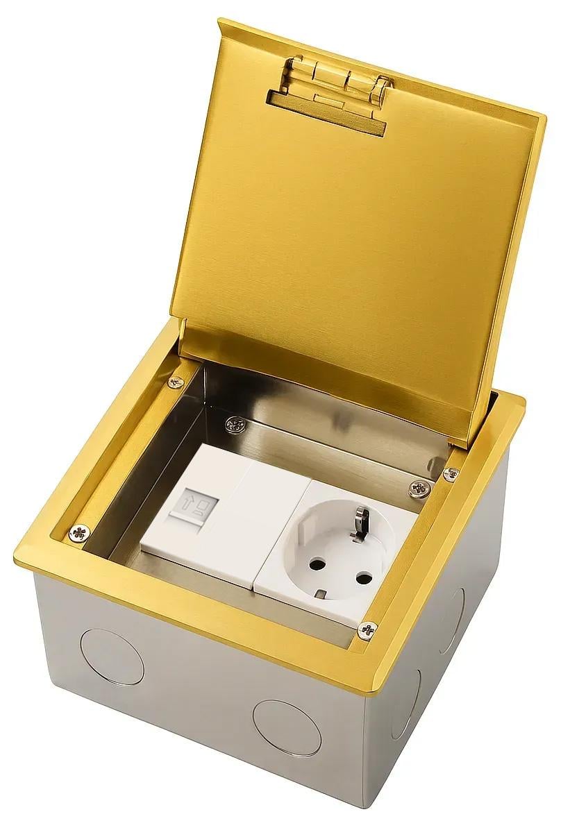 Розетка напольная LIVOLO скрытого монтажа с заземлением/интернет RJ-45 IP54 нержавеющая сталь Золотой (VL-SHSJ52-TC.CP-WP-A)