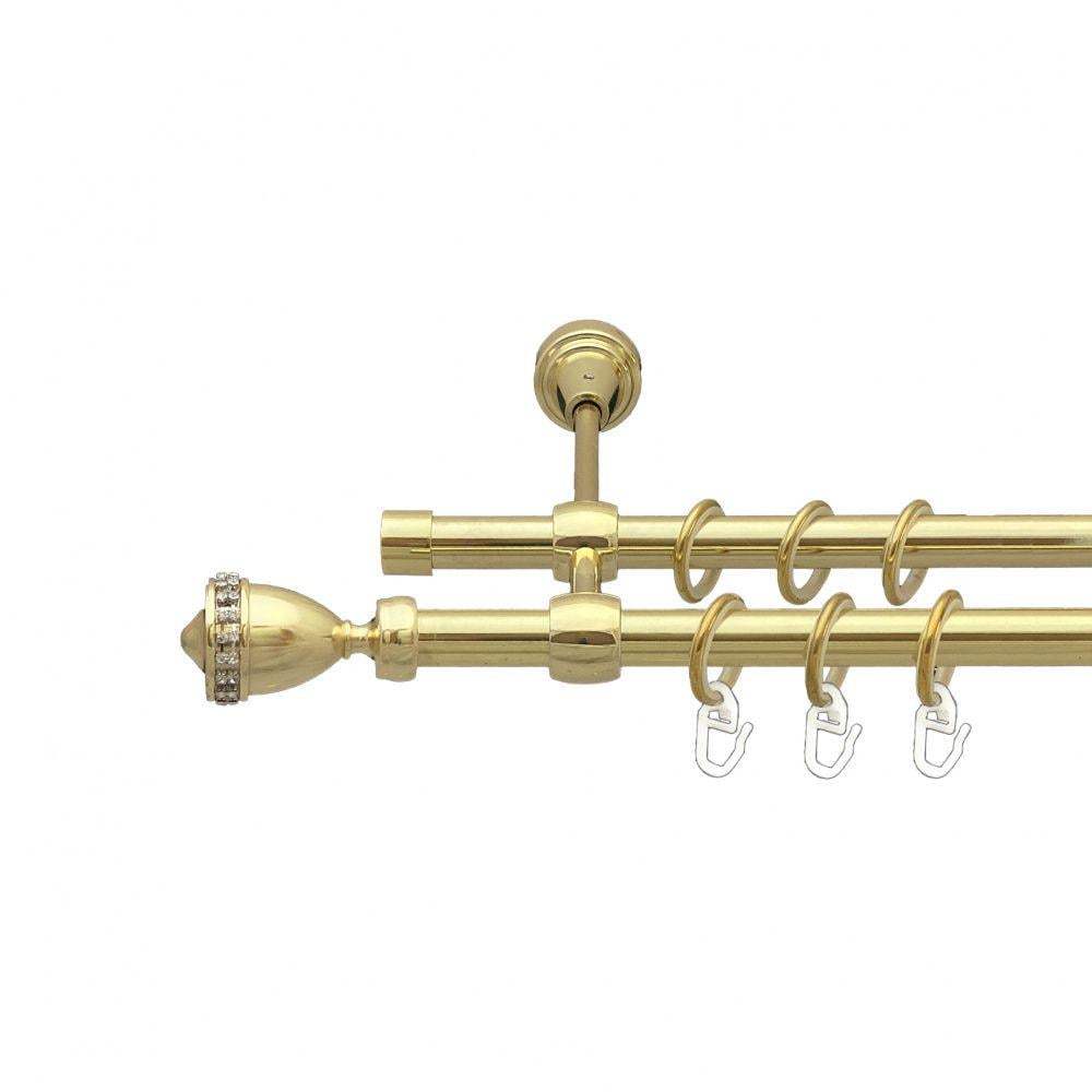 Карниз металлический Orvit Этерния двухрядный литой/гладкая труба/кольцо металлическое Золото 16/16 мм 160 см (00-00014355)