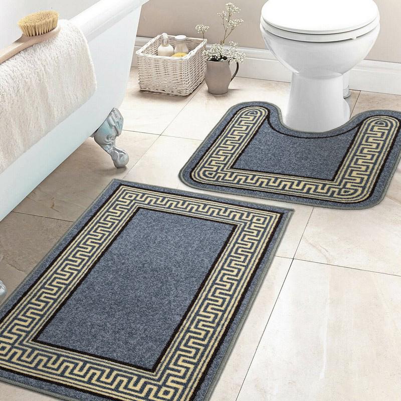 Набір килимків у ванну кімнату туалет Taba 222-2 на гумовій основі 80х120/57х60 см сірий