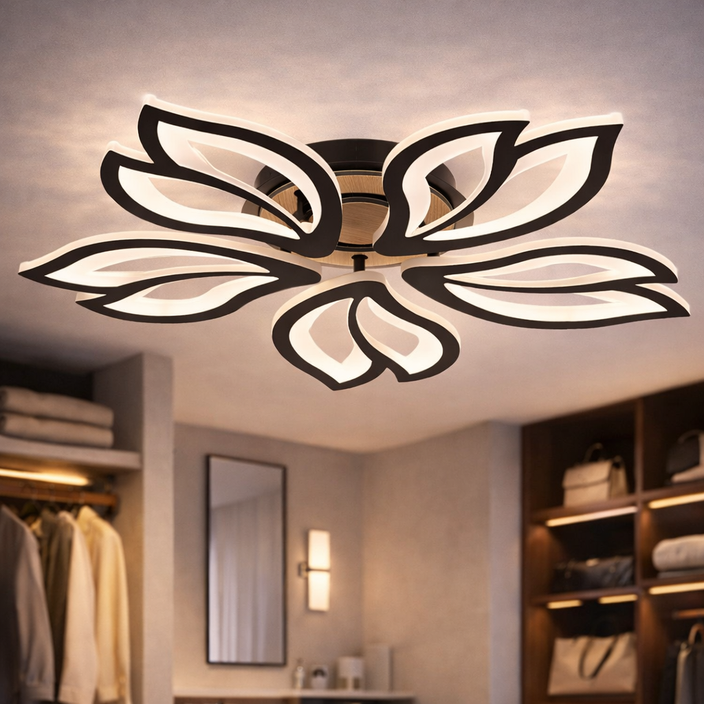 Люстра светодиодная Valeso 100W с акриловыми рассеивателями 3000K-6500К с пультом Черный (G 3309/5 BK+Wood)