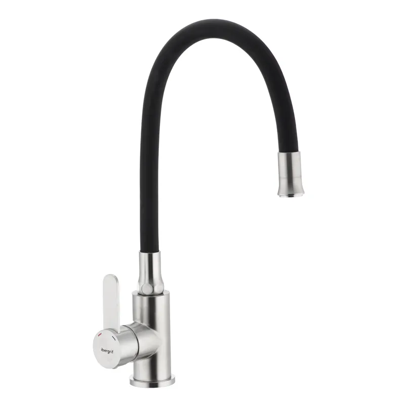 Змішувач для кухні IBERGRIF M22119-2 врізний з гнучким виливом латунний Хром/Чорний (OL-IB0063)