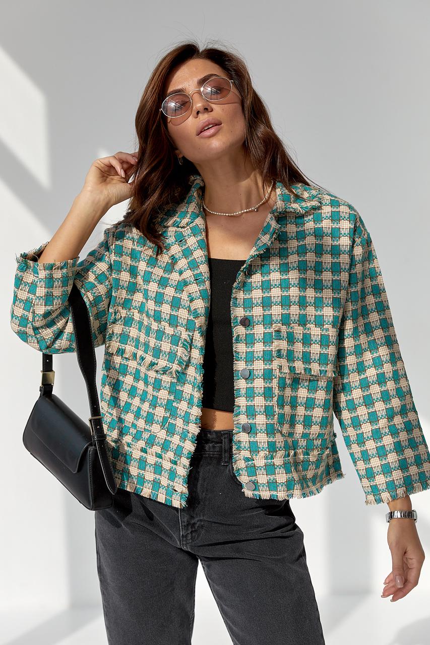 Пиджак твидовый укороченный S Бирюзовый (9528199) - фото 6 Пиджак твидовый укороченный S Бирюзовый (9528199) - фото 6